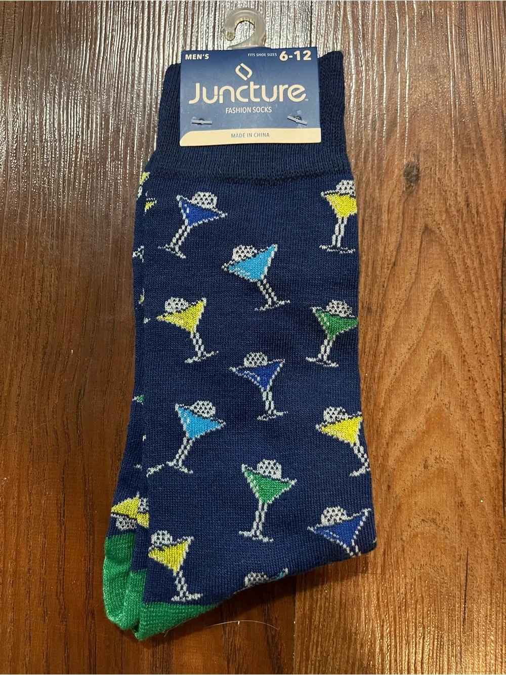 Men’s Navy Novelty Martini Cocktail Socks - Blue/Green/Yellow